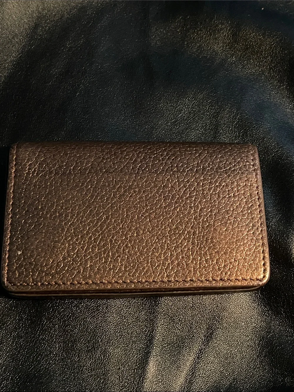 NM- Neiman-Marcus Dark Brown Pebbled Leather Card Holder